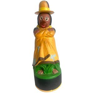 Vtg Studio Piece by BW 1970 Painted Ceramic Figurine N.A. Woman Yellow Dress Hat